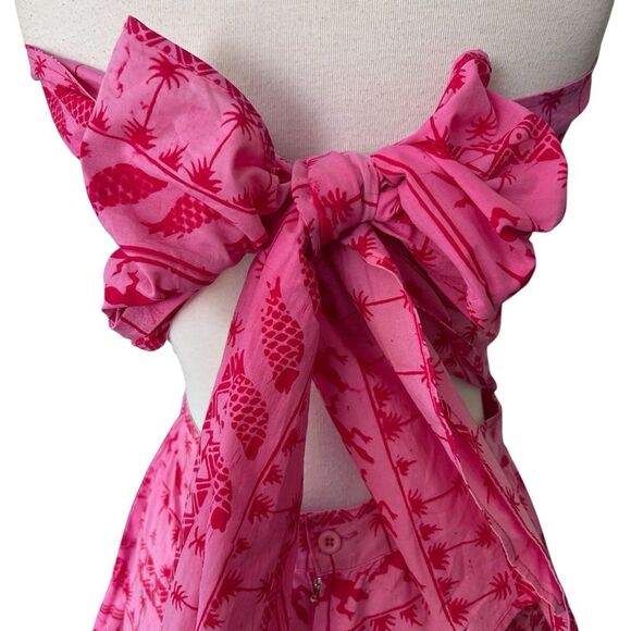 Vintage Java Wraps Pink Batik Sleeveless Romper with Bow - Medium - Picture 8 of 10